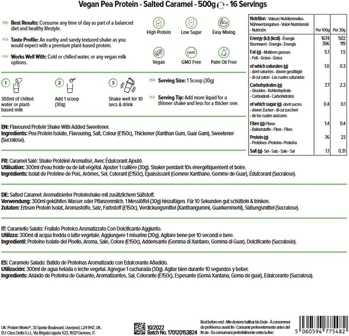 Protein Works - Pea Protein Isolate Protein Powder | 100% Plant-Based & Natural | Gluten Free | No Added Sugar | Salted Caramel | 500 G(Packaging May Vary)