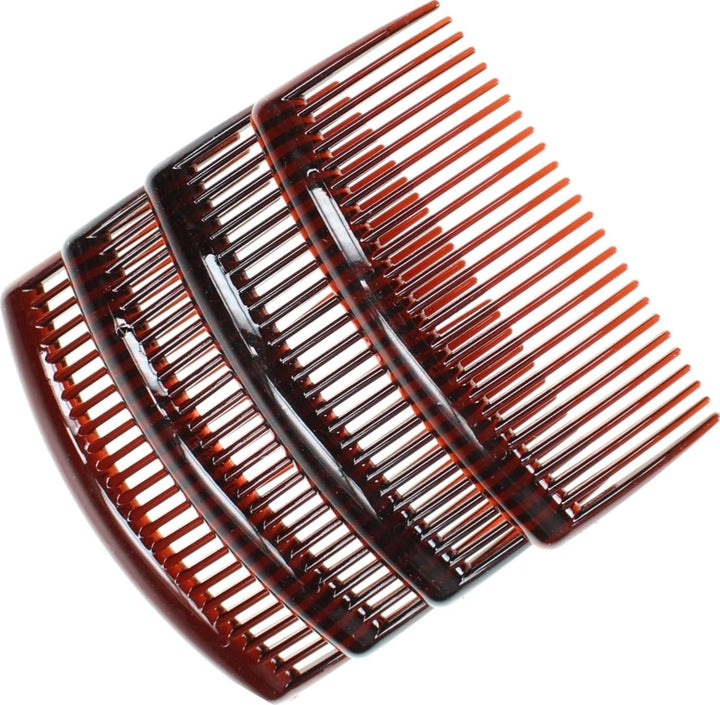 4 Pack of Tort Brown Large 9Cm Plain French Side Hair Combs Slides Grips Clips Hair Accessories for Women Girls by
