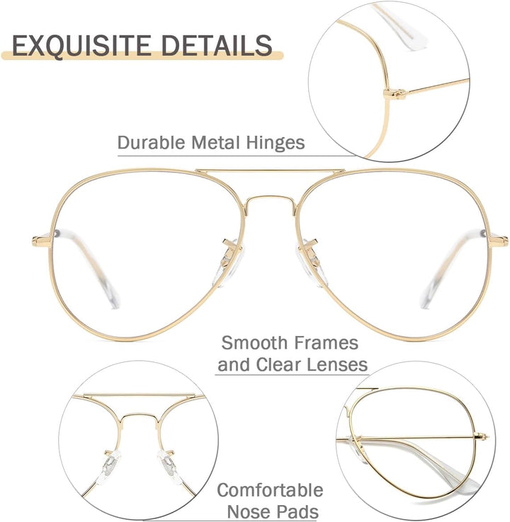 Clear Lens Glasses for Women Men Non-Prescription Fake Glasses Metal Frame