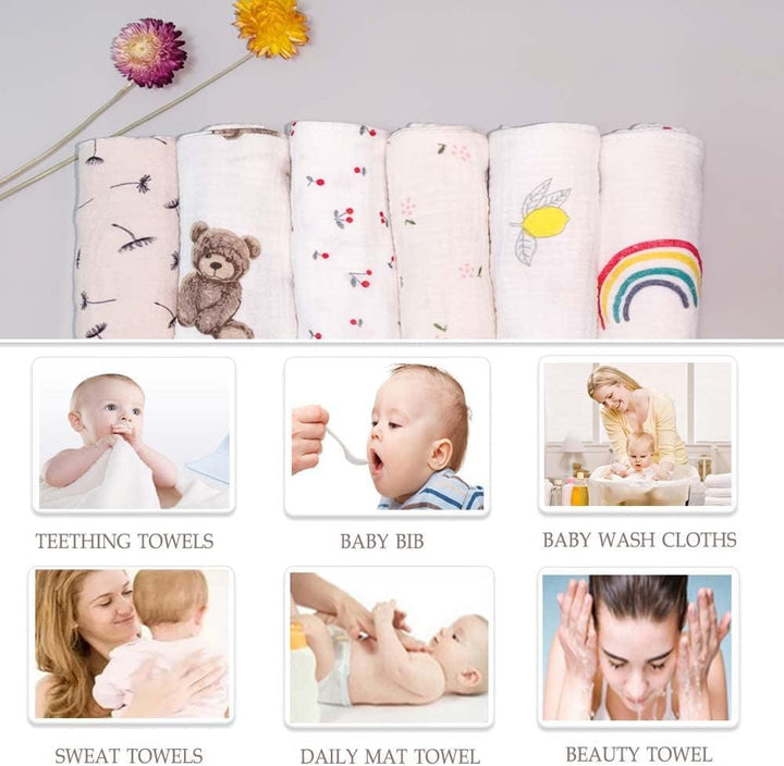 Baby Washcloths Muslin Cloths - Muslin Squares Hanky Soft Reusable Newborn Face Towels 6Pack 100% Cotton 10"X10" 6Layers Baby Wash Cloths for Boys Girls Great Shower Gift