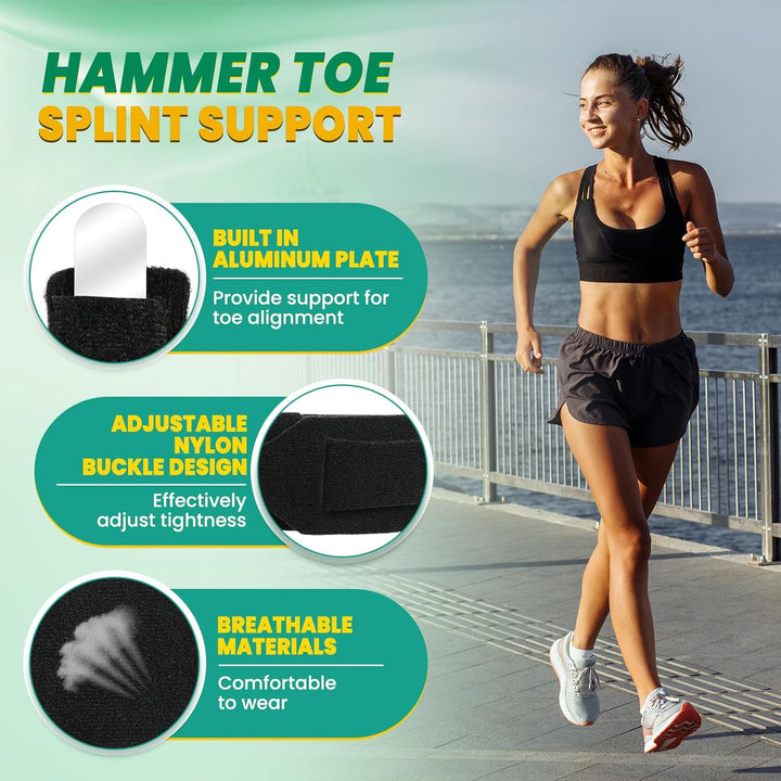 Hammer Toe Straightener Corrector for Women and Men - Adjustable Toe Splint for Curled, Broken Toes Support, Pain Relief - Includes 1 Compression Wrap, 1 Toe Strap & 1 Heel Strap