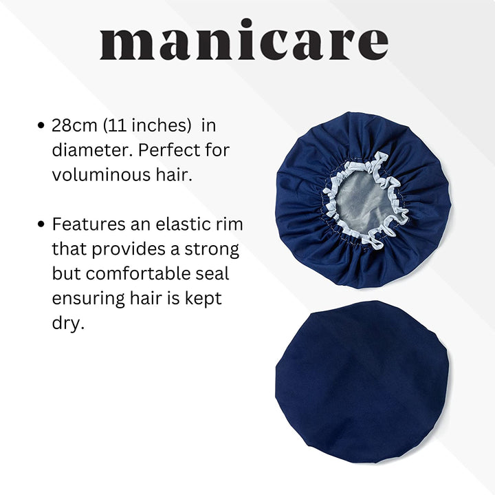 Luxury Shower Cap Blue, Waterproof Reusable Hair Cap, Unisex Bath Hat for Hair Protection, Double-Layer, Elastic Trim, Suitable for All Hair Types and Lengths, Machine Washable