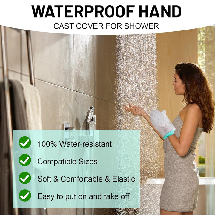 Waterproof Hand Cast Cover for Shower after Surgery, Soft Comfortable Cast Protectors for Broken Hands, Fingers, Wrists, Reusable Elastic Cast Bag for Bandage, Wound Care Supplies