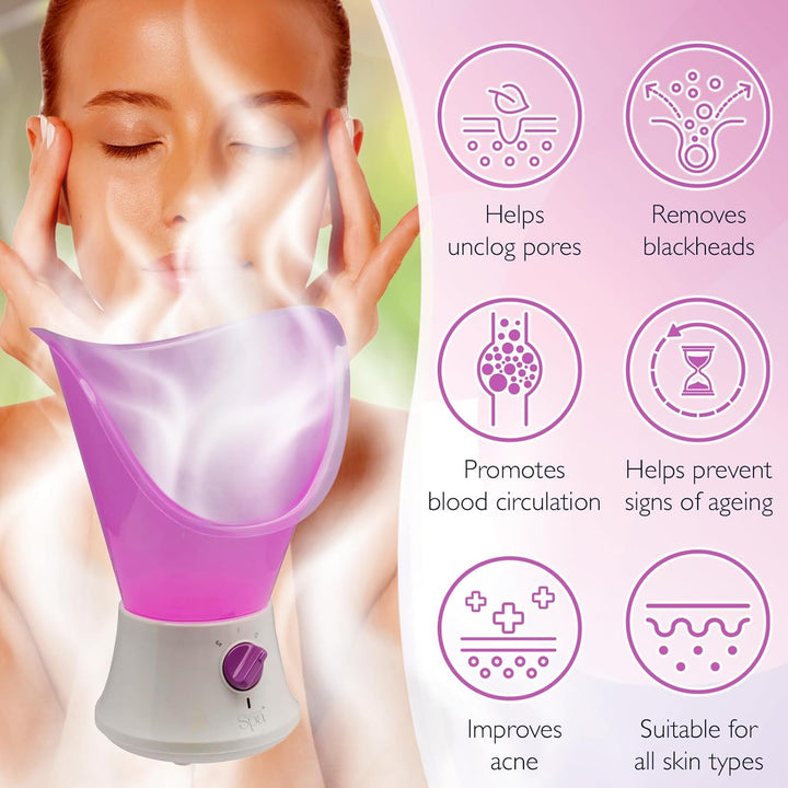 Sensio Spa Facial Steamer & Nasal Inhaler with Aromatherapy Pod & 4 Piece Beauty Tools Set, Face Steam Inhale, Deep Clean & Clear Sinuses at Home Spa, Unclogs & Opens Pores, Removes Blackheads