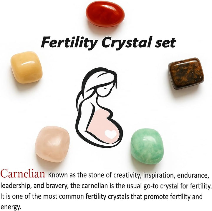 Crystal Set for Fertility & Pregnancy –Natural Healing Stones for Women Crystals & Palm Stones – Reiki Chakra Balancing Kit for Conception, Emotional Healing, Meditation & Positive Energy Gift for Mum