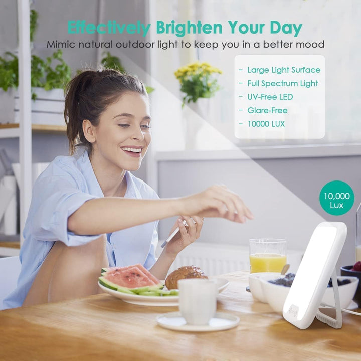 SAD Lamp 10,000 Lux, Daylight Lamp with Memory Function & 4 Timer Settings, Stepless Brightness, Portable UV Free Therapy Lights Lamp Sun for Home/Office