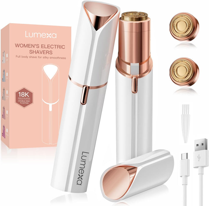 Facial Hair Remover Women, Lady Shaver for Women, Rechargeable Hair Remover Painless Face Hair Trimmer for Face Hair, Lips, Peach Fuzz, Bikini Body-White