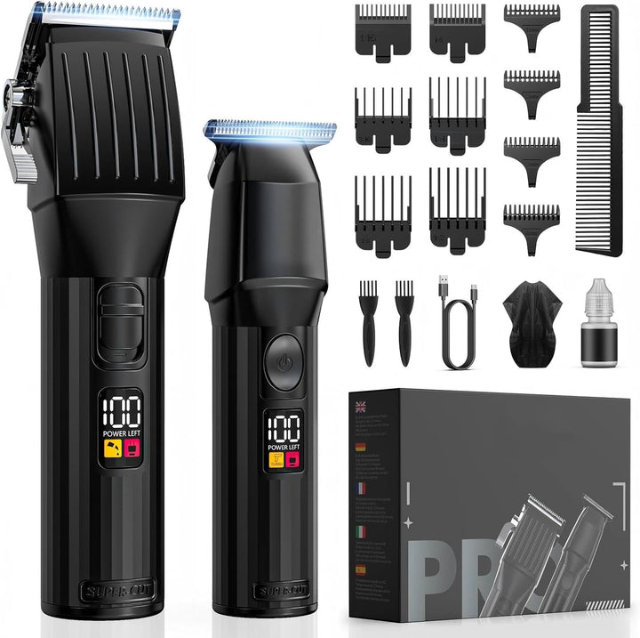 Professional Hair Clippers and Beard Trimmer for Men, Cordless Hair Trimmer Barber Clippers Hair Cutting Kit Rechargeable T-Blade Shaver Haircut Grooming Set with 10 Guide Combs Gifts for Men