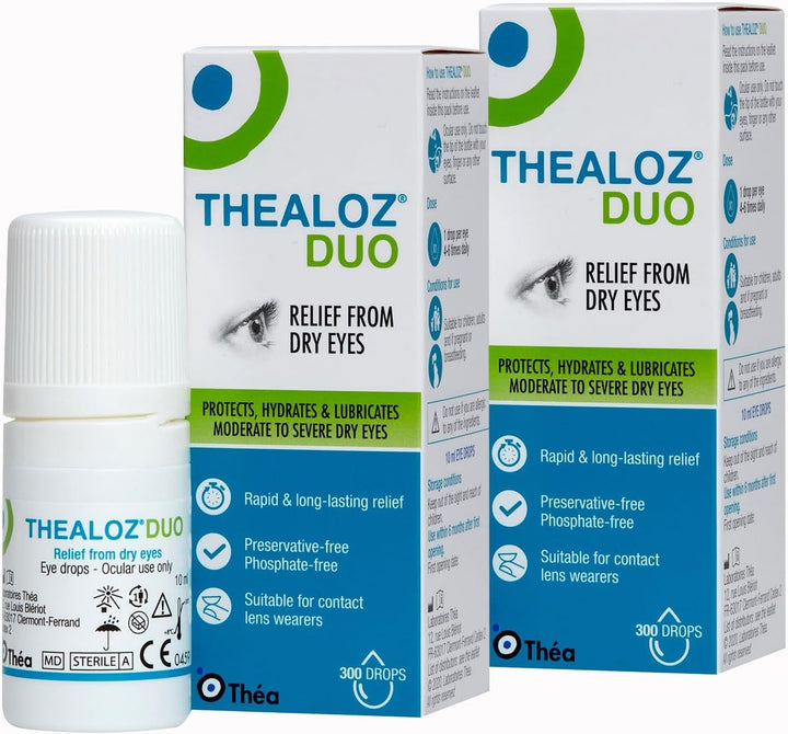 Thealoz Duo Eye Drops | Preservative-Free | Rapid Relief for Dry, Tired, Sore Eyes | Contact Lens Friendly | 2 Pack |10Ml (600 Drops)