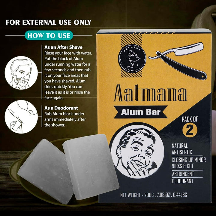 Shaving Alum Bar 100G X 2 Bars | Premium Quality Potassium Shaving Alum Bars, 3.53Oz Each | No Fragrance | Stops Bleeding Due to Minor Nicks & Cuts after Shaving