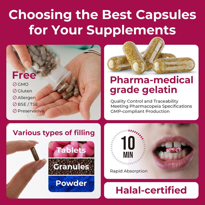 Empty Capsules Size 5 100 Count,Small Clear Empty Gelatin Capsules Kosher,Halal and Non GMO Certified for DIY Supplements.Hypoallergenic Gel Capsule Empty with 2 Spoons,Adapted to the Capsule Filler