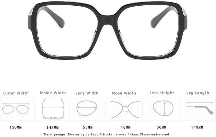 TECH-LINE-DIRECT 2023 Oversize Eyeglasses Unisex Square Glasses - Black Frames Clear Lens