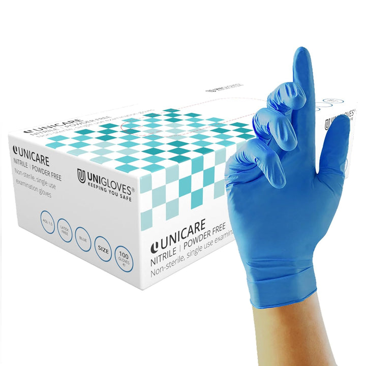 Unicare Nitrile Examination Disposable Gloves - Multipurpose, Powder Free, Medical Gloves - Box of 100 Gloves, Black, Medium (GS0253)
