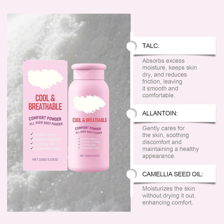 Comforting Body Powder for Women, Anti-Chafing, Cooling and Breathable, Suitable for Intimate Areas, Anti-Stain, Fast-Absorbing, Talc-Free