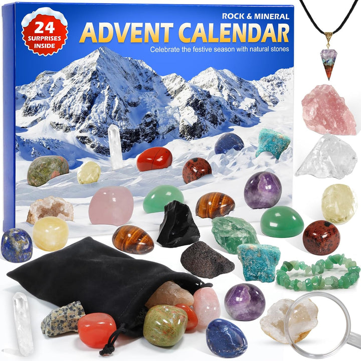 Crystals Advent Calendar 2025 Countdown Christmas Gifts for Women Men Healing Gemstones