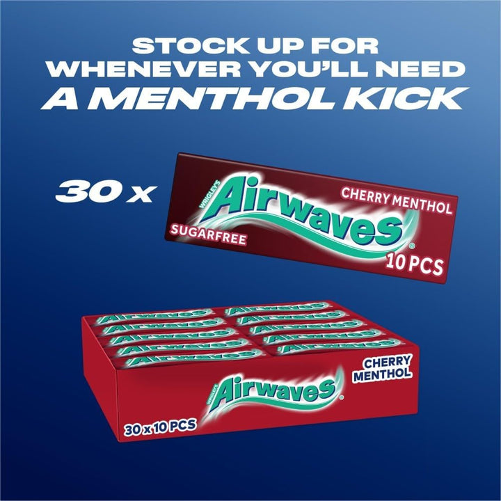 Chewing Gum Cherry Menthol, 30 Packs of 10 Pieces, Sugar Free Chewing Gum Bulk Pack with Menthol Freshness (300 Pieces)