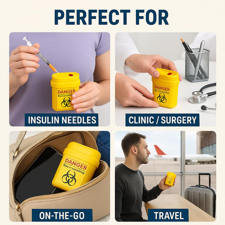 3 X Travel Size Sharps Bin, Disposal Boxes for Diabetic Pen Needles, Blood Lancets & Test Strips - Small Portable Sharps Container for Insulin Ideal for Travel and Daily Personal Use | Sharps Bin 0.2L
