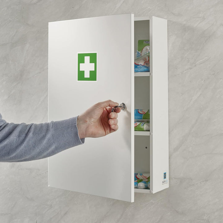 Medical 2 Medicine Storage Cabinet Shelves Wall Mounted Extra Large First Aid Lockable Metal Case for Bathroom Secure Box Locker with Child-Proof Lock Home or Office White