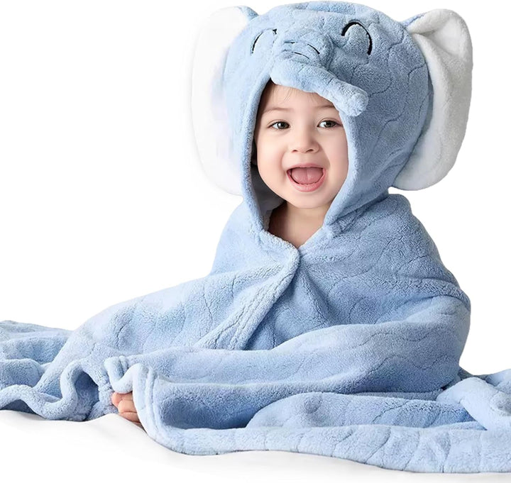 Hooded Towel for Babies, 80 X 80 Cm, Baby Bath Towel, Baby Bath Towel Made of Coral Fleece, Babies Newborns, Blue