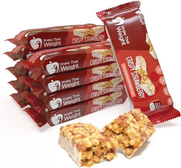 Crispy Strawberry Meal Bars - 10 Meals, 15G Protein, Gluten-Free, Low Sugar Meal Replacement Bars for Weight Loss, High Fibre, Vegetarian