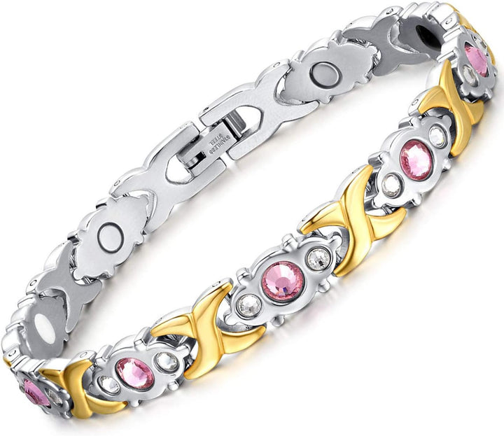 Magnetic Bracelets for Women,Titanium Steel Ladies Magnetic Bracelets,Adjustable Wristband Include Sizing Tool in Gift Box(Fish Tail Design-Silver Gold)