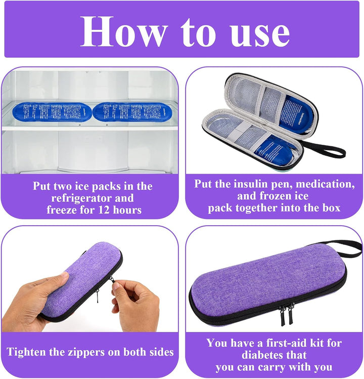 Insulin Cooler Travel Case,Small Medicine Cool Bag with 2 Ice Packs for Diabetic Needles Injection Pen Storage,Portable Monjaro Travel Case Medical Medication Insulated Box for Diabetes (Purple)