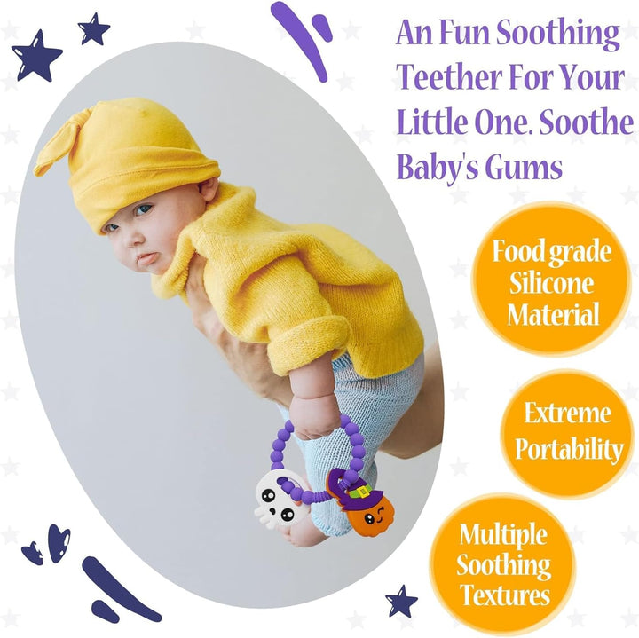 Pumpkin Teethers Cute Ghouls Ring Teethers Silicone Baby Teether,Girl or Boy Halloween Teethers,Nightmare before Halloween Gifts