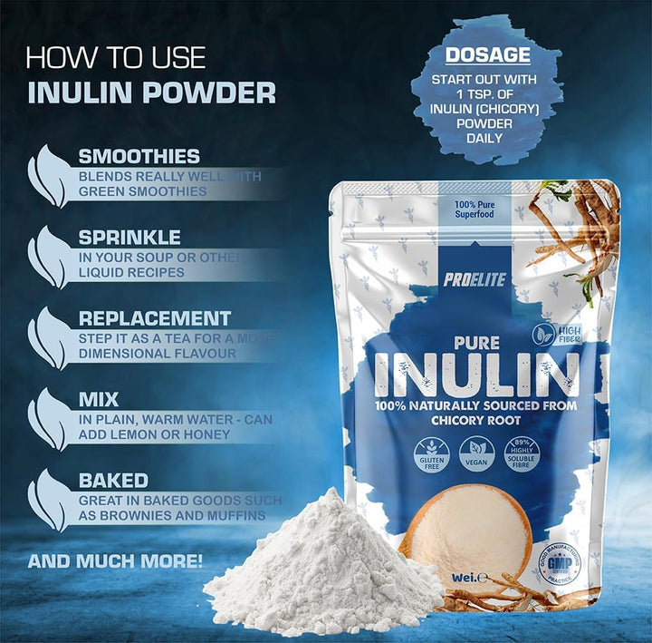 Pure Inulin Powder Prebiotic Soluble Fibre Powder - Vegan, GMO Free, Gluten Free Made in EU from Natural Chicory Root Fructo Oligosaccharide FOC Powder by  (250G)
