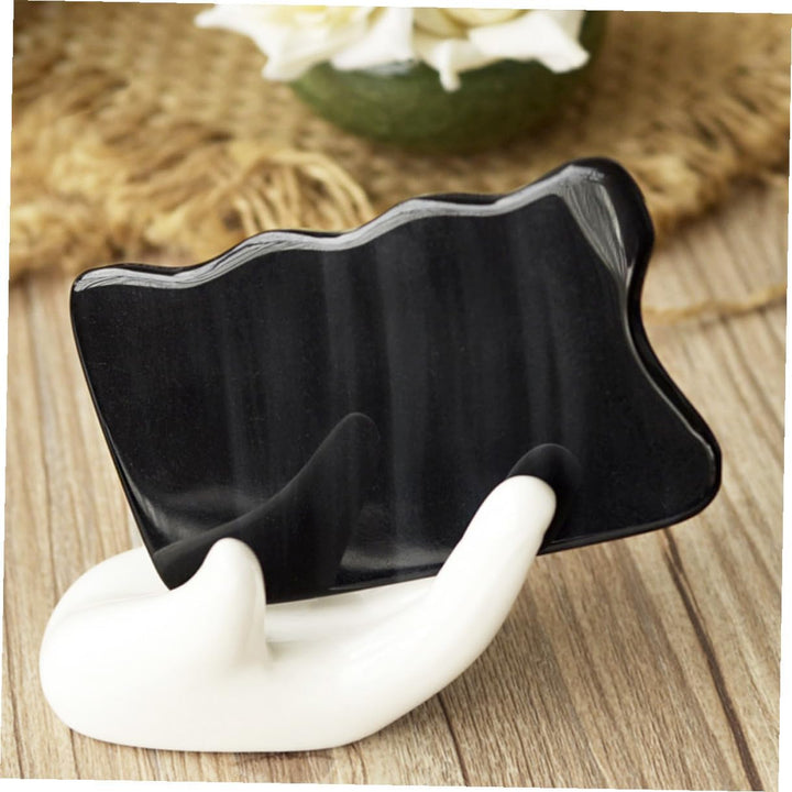 Natural Horn Gua Sha Scraping Board Massager for Face Neck Back Smooth Cattle Horn Massage Tool for Skin Comfort and Muscle Relief Easy to Hold Black Wave-Shape Scrapping Plate