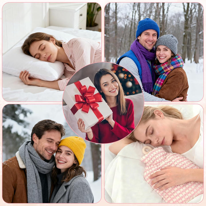 Hot Water Bottle, 500ML Small Hot Water Bottle with Cover Stripe Style Hand Warmer with Soft Premium Faux Fur Cover 2-In-1 Bottles for Cold & Hots Compress Bag for Women Seniors(Pink)