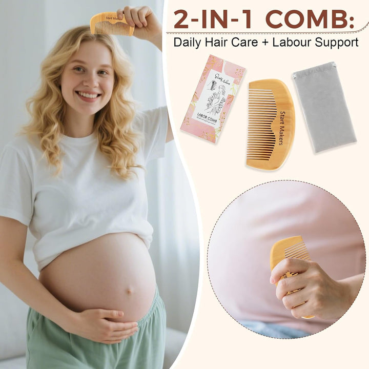 Birthing Comb for Labour Pain Relief & Hair Comb, Natural Wooden Birth Comb Postpartum Essentials, Hospital Bag Essential for Pregnant Women, Thoughtful Gift for Mum