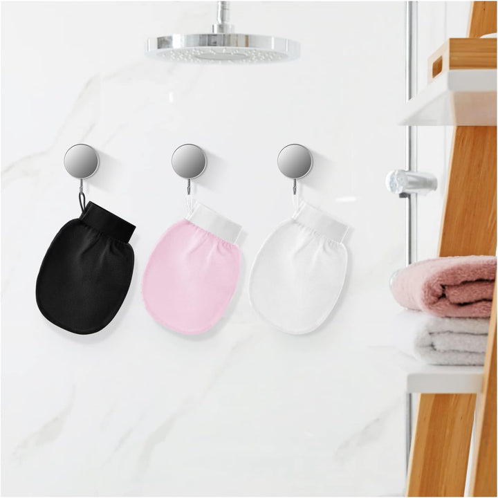 Exfoliating Gloves, 3 Pack Body Scrub Glove Bath SPA Exfoliating Mitts, Dual-Sided Deep Clean Exfoliation Scrubbing Mitt, Dead Skin Remover Glove Deep Body Scrubber（White+Pink+Black）