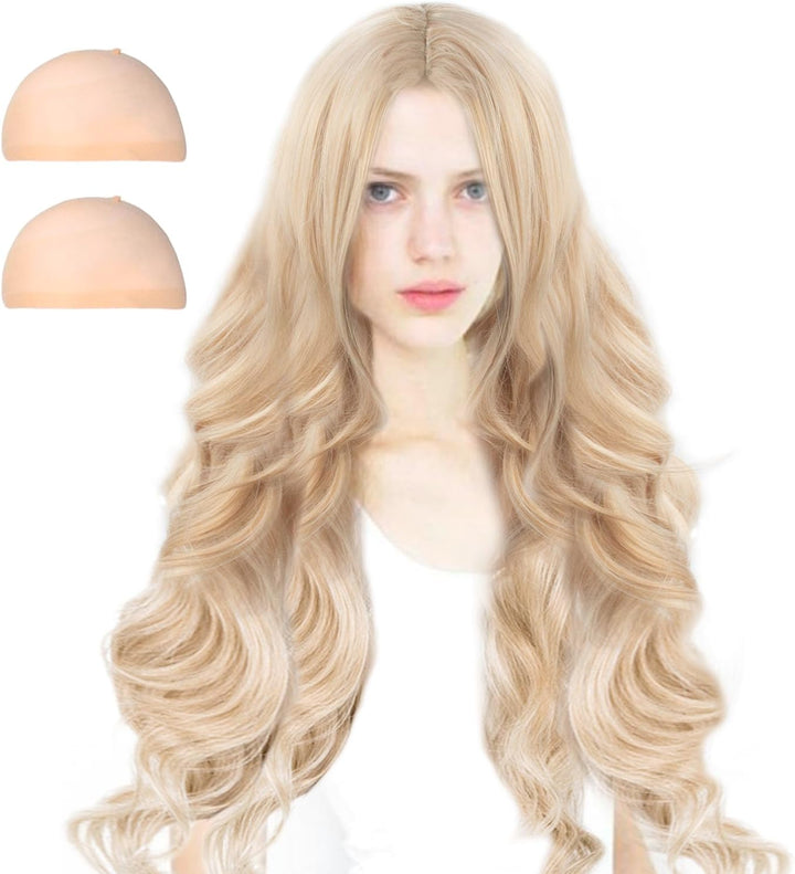 Long Blonde Wave Wigs - 27" Curly Hair Wig for Women'S Fancy Dress & Cosplay