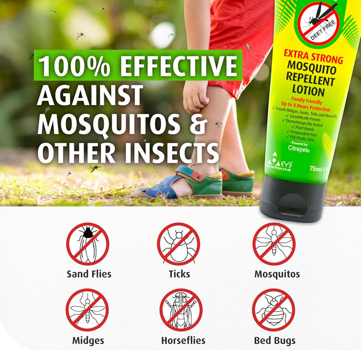 Mosquito Repellent Cream - Extra Strong/Tropical Strength - 100% Natural, Deet Free, No Preservatives - Safe Insect/Midge Repellent for Adults, Children & the Environment - 75Ml