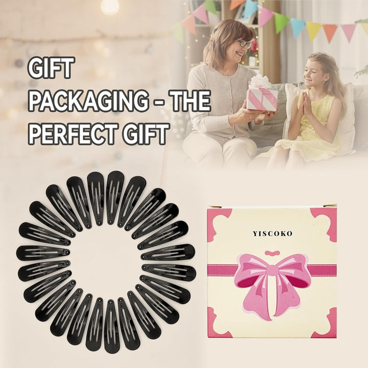 Hair Clips Women Black Metal Snap Clips, 2 Inch Barrettes for Kids and Girls (24 PCS Black)