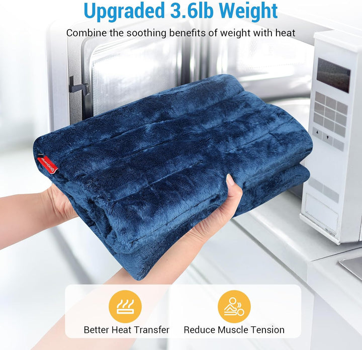 XXL Microwavable Wheat Bag with Larger Coverage 30X60Cm, 3.6Lb Weighted Microwave Heat Pad for Back, Abdomen, Neck, Shoulder, Moist Heat Therapy for Muscle Soreness, Joint Pain, Period Cramp