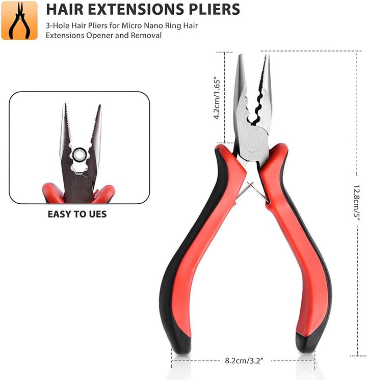3-Hole Hair Pliers - Professional Hair Extensions Tool for Micro Nano Ring Hair Extensions Opener and Removal