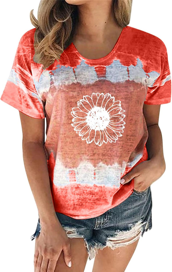 Women'S T-Shirt Summer Women'S Blouse Short Sleeve Floral Print T-Shirt Clothing Woman Basic Shirt Pullover Crew Neck Clothes T-Shirt Tops Casual Plain Tops Women'S Blouse