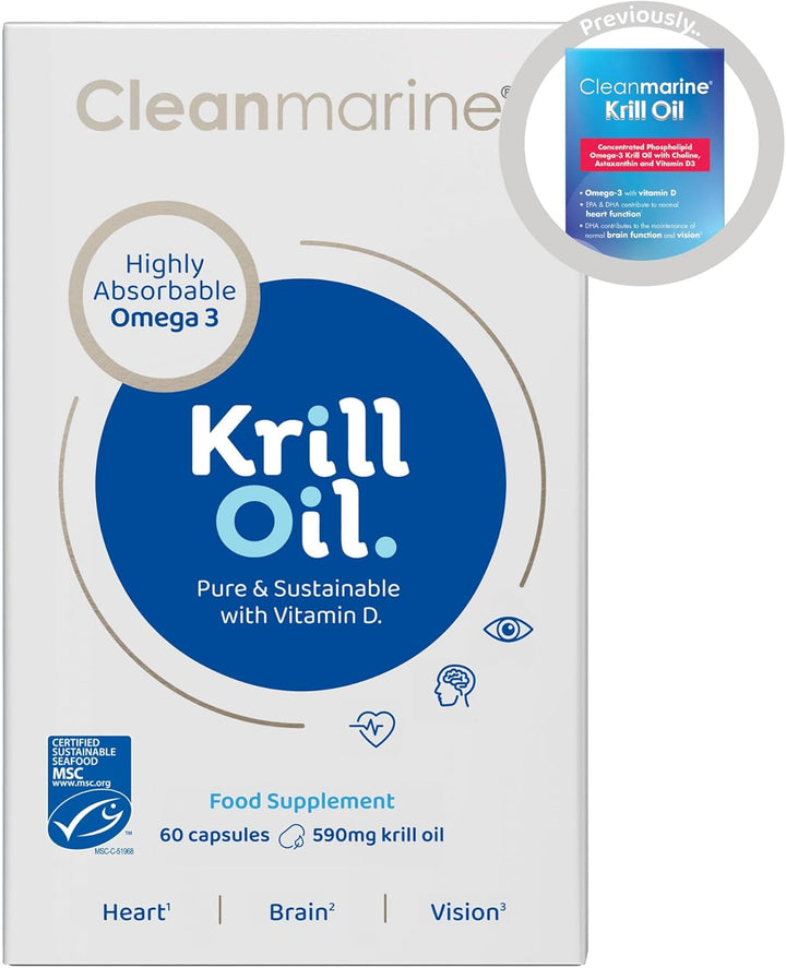 Krill Oil – High Strength Omega 3 with EPA & DHA – Phospholipid Formula for Better Absorption – plus Astaxanthin, Choline & Vitamin D – Heart, Brain & Eye Support – 60 Capsules