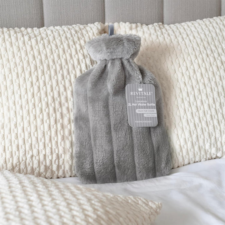 Luxury Cosy Hot Water Bottle 2 Litre, Soft Cover, Single Ribbed Natural Rubber 2025, British Standard BS1970:2012, Durable & Leak-Resistant (Slate Grey)