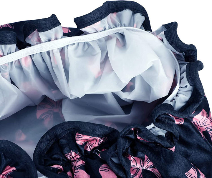 Prettydate 3 Packs Double Layer Shower Cap Waterproof Elastic Bath Cap for Women Shower Spa Salon