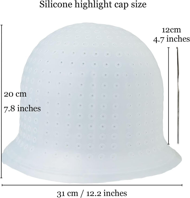 Punched Hole Silicone Highlight Hair Cap with Needle Professional Reusable Highlighting Poked Hole Caps with Hooks for Color Hair Salon Hairdressing Dyeing Staining Tools for Women Men