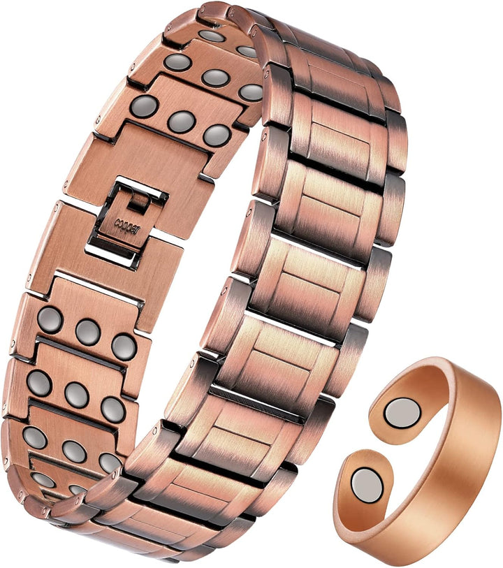 99.99% Soild Copper Bracelets for Men,3X Magnetic Bracelets Men with Ultra Strength Magnets,Adjustable Size&Jewelry Gift Box