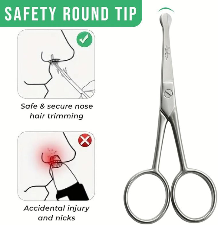 Nose & Ear Hair Trimming Scissors for Men | Rounded Safety Tip Moustache, Nasal Hair Remover & Facial Hair Scissors 4.5"