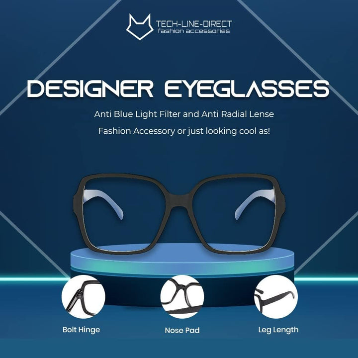 TECH-LINE-DIRECT 2023 Oversize Eyeglasses Unisex Square Glasses - Black Frames Clear Lens