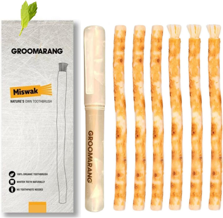 Miswak Stick X6 - Natural Chewable Wooden Toothbrushes | Organic Teeth Cleaning & Fresh Breath | Made from Salvadora Persica | Eco-Friendly, Biodegradable