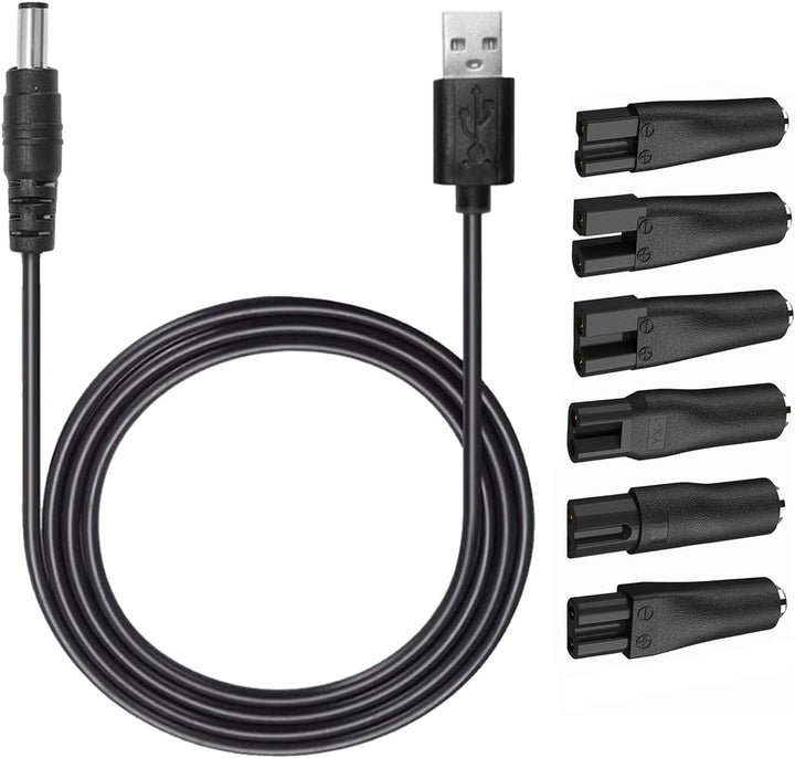 7Pcs Universal Electric Shaver Charger Kit,Usb Power Adapter Cord Replacement with 6Pcs Heads,Suitable for Electric Hair Clippers,Beard Trimmers,Shavers,Beauty Instruments,Bathroom&Travel Essential,5V