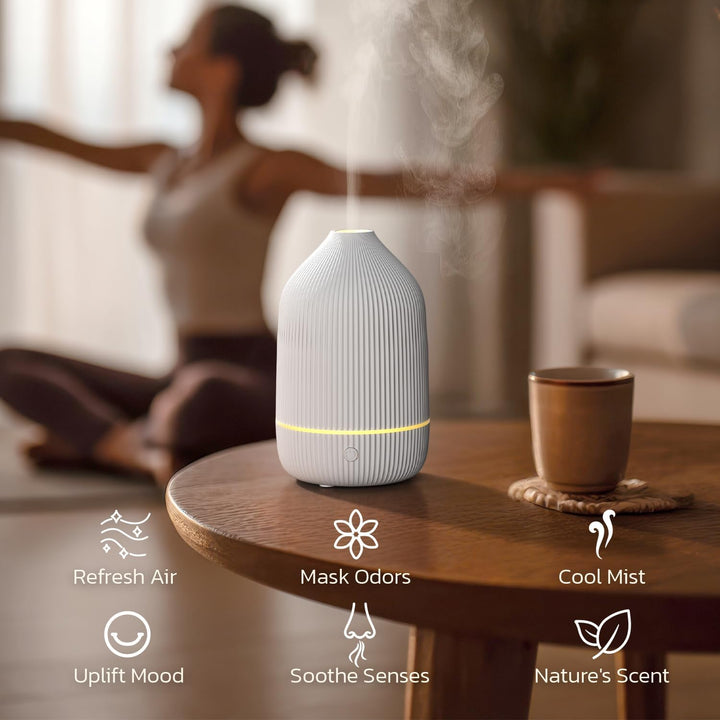 Essential Oil Diffuser, 100Ml Ultrasonic Aroma Diffuser for Essential Oil with Auto Shut-Off, 7 Colour LED Lights, Cool Mist Humidifier for Home, Office, Bedroom, White