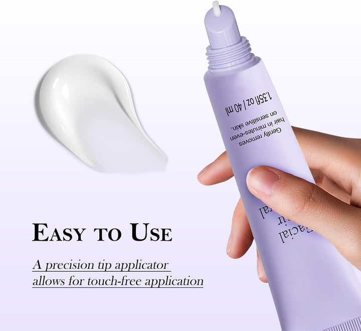 Facial Hair Removal Cream for Women, Ladies Body and Face Hair Remover Cream for Sensitive Skin, Upper Lip, Chin & Cheeks + Calming Serum, 8-Minute Fast Acting Gentle Painless Depilatory Creams Kit