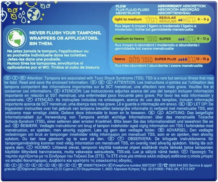 Tampons Regular Cardboard Applicator Blue Box 40 Tampons (2 Packs of 20) | Leak Protection | Super Absorbent | Fragrance-Free | Long Lasting Protection